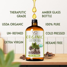 VITAL AFFAIR Pure Organic Castor Oil 32oz – Cold Pressed, Unrefined, USDA Organic – Glass Bottle for Hair Growth, Eyelashes, Eyebrows, Face & Castor Oil Packs