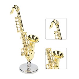 Dilwe Dollhouse Saxophone, Dollhouse Saxophone Mini 1:6 Vivid Exquisite Miniature Musical Instruments with Base for Kids Toy Decoration Gift