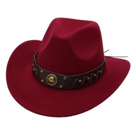 Syrios Gifts Marron, Red Western Cowboy, Cowgirl Hat, Horseshoe Strap, Men Women Retro