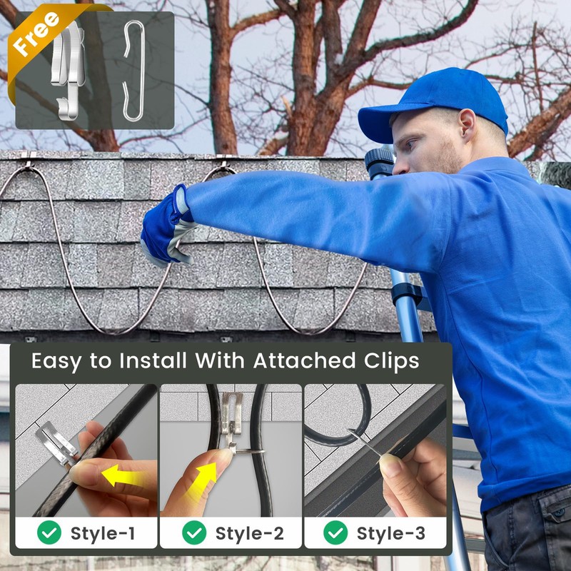 SnulyHeet Electric Heat Cable for Roofs and Gutters with Clips