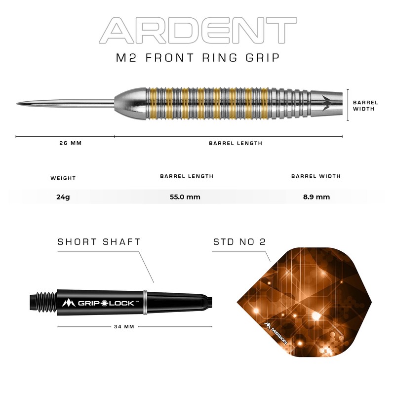 Mission Darts D5414 Ardent | 24g Professional Steel Tip Darts