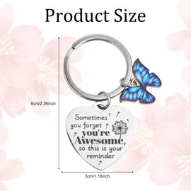 Tinoaly Inspirational Gifts Keychain for Women, Heart-Shaped Sometimes You Forget You're Awesome Gift Encouragement Motivational Keyring Butterfly Gift for Women Friends Lovers Colleagues (Mix-Color)