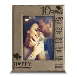 BELLA BUSTA-Happy 10th Anniversary-10 Years of Marriage,Months, Weeks, Days, Hours, Weeks, Minutes, Seconds- 10 Years Engraved Leather Picture Frame (5"x 7" Vertical)