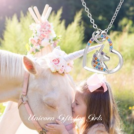 MOROTOLE Unicorn Necklace for Girls Sterling Silver Girls Necklace Cubic Zirconia Unicorn Heart Pendant Necklace Unicorn Gifts for Girls