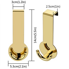 CAIRIAC Door Hooks Bathroom Removable Towel Hooks 2 Pcs of Stainless Steel Coat Hooks Kitchen, Bedroom and Office Utility Door Hooks (Golden)