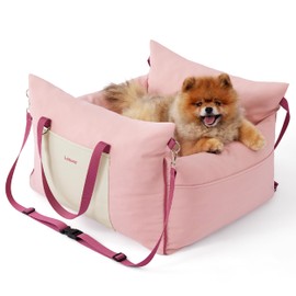 Lesure Small Dog Car Seat for Small Dogs - Soft Dog Booster Seat for Car with Storage Pocket and Clip-On Safety Leash and Thickened Memory Foam Filling, Pet Travel Carrier Bed Strawberry Cream