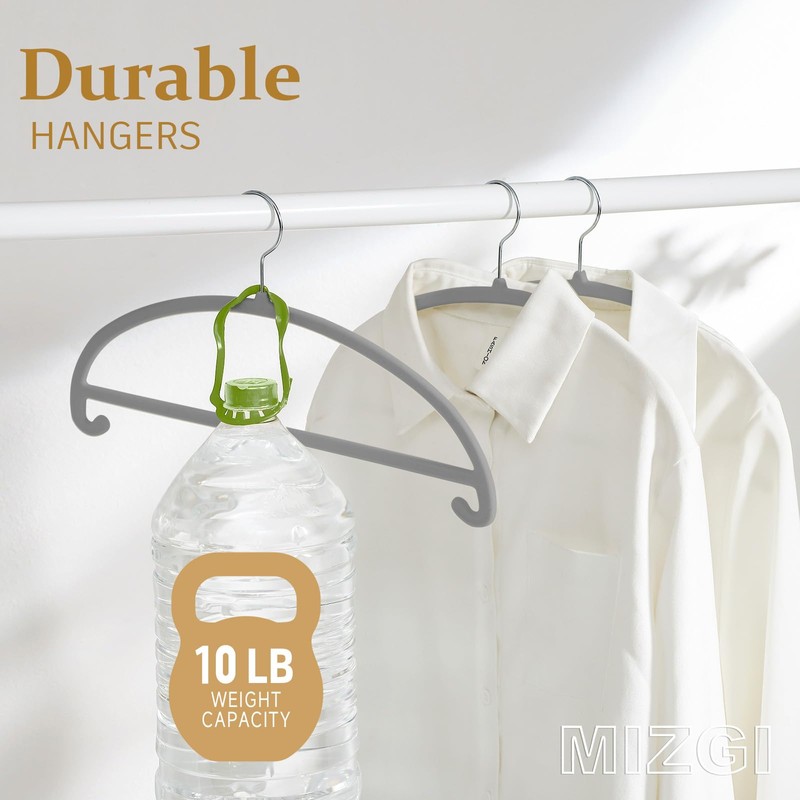 MIZGI 50 Pack Gray Velvet Hangers - No Shoulder Bumps,