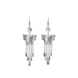 DIAMANTIO 18K Gold Plated Vintage Silver Filigree Butterfly Dangle Earrings – Ethnic Long Tassel Design with Floral Accents, Lightweight Boho Statement Jewelry for Women