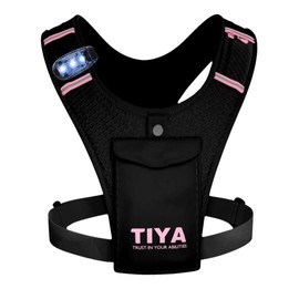 TIYA Running Vest Phone Holder with Light - Waterproof, Touchscreen Compatible Pouch, No-Bounce, Reflective, Ultra-Lightweight Running Accessory for Men & Women - Black/Pink
