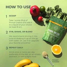 Primal Greens Powder – 50+ Superfoods with Probiotics & Digestive Enzymes for Energy, Digestion, Detox, and Immune Support, Daily Nutrition