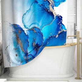 Ttincceer Marble Shower Curtain, Navy Blue Ink Pattern 3D Sand Bathroom Curtain 71x71inch Ombre Abstract Modern Bathroom Decoration Curtain with Hook Waterproof Bathtub Curtain