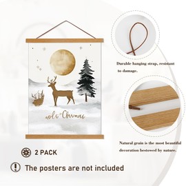 2 Pack Magnetic Poster Hanger Frame, 18x24 18x12 18x28 Light Wood Wooden Magnet Canvas Artwork Print Dowel Poster Hangers Frames Hanging Kit (Teak Wood, 18", 2 Packs)