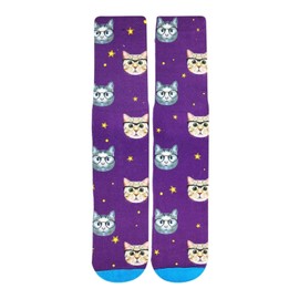 Benefeet Sox Mens Funny Crazy Socks Purple Cat Socks Novelty Animal Socks Women Cute Cartoon Socks for Boys Kids Funky Cool 3D Printed Patterned Basketball Socks Gifts for Cat Lover, Purple Glass Cat