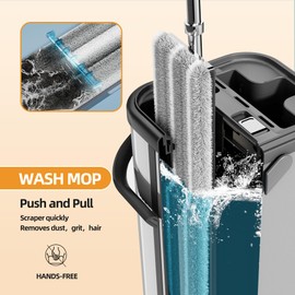 SWIFTIRON Premium Stainless Steel Microfiber Flat Mop for Floor Cleaning - 360° Pivot Head, Lightweight, Washable Pads - Includes 4 Reusable Absorbent Mop Pads (Silver)