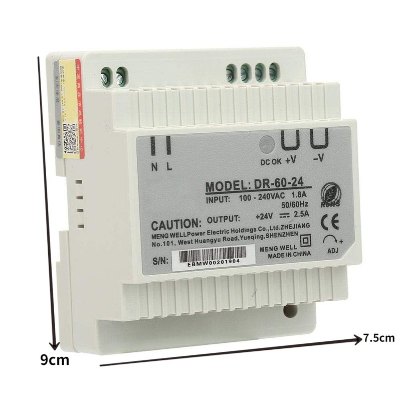 Fafeicy DR-60-24 DIN Rail Power Supply, with Single Output AC/DC