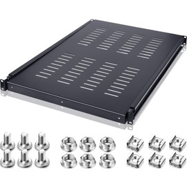 Hortsun 1U Adjustable Rack Mount Shelf Vented Server Rack Drawer 175 lbs 27.5 to 38 Inch Adjustable Mounting Depth Blanking Panel Kit Universal Tray for 19 Inch AV/Network Equipment, Black(1 Piece)