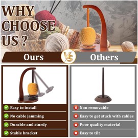 YELINTIAN Wooden Yarn Holder for Crocheting Spinner, Yarn Spool Rack with Magnetic, Yarn Ball Holder for Knitting Lovers (Mahogany-Colored Round)