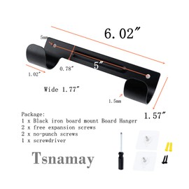 Tsnamay 6.02"x1.57" Small Black Iron Board Mount Board Hanger Wall Mount Ironing Board Holder Organizer Rack Hanging