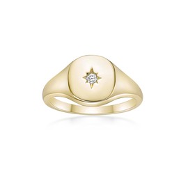 Lavari Jewelers Lab Grown Diamond Starburst Signet Ring for Women - 18k Yellow Gold Plated 925 Sterling Silver Rings for Her (F-G, VS1-VS2, 0.05 cttw) Star Anniversary Statement Band Size 5