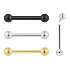 Pierced Koala (16G 12mm) 2PCS Titanium Implant Grade 16G 14G Internally Threaded 8mm - 14mm Tongue Nipple Industrial Bar Ear Barbell Body Jewellery