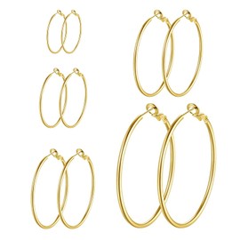 CHARIFIN 5Pairs Hoop Earrings for Women Girls, Stainless Steel Hoop Earrings Stainless Steel Hypoallergenic Hoop Women's Earrings Hoops Earrings Pack Sensitive Ears, gold 25,30,40,50,60, Stainless