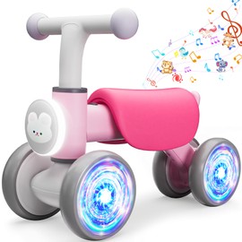 Colorful Lighting Baby Balance Bike for 1 Year Old Girls, Toddler Toys for 1 Year Old Girls Gifts, First Bike with Music and Soft Seat, 12-24 Month Toddler Balance Bike, First Birthday Gifts