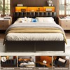 Unikito Upholstered Full Size Headboard With Hidden Drawer Storage, Power