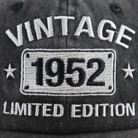 Vintage 1952 Limited Edition Hats for Men Women, 72th Birthday Decorations, 72 Year Old Adjustable Embroidered Baseball Cap Retirement Gifts Mom Dad