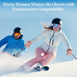 Women Ski Gloves, Winter Thermal Gloves with Fleece, Waterproof Windproof Snowboard Gloves for Skiing Running and Cycling Touchscreen Ski Gloves