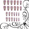 TBRZTR Press on Nails Medium Ballet Shaped Pink Aurora Fake