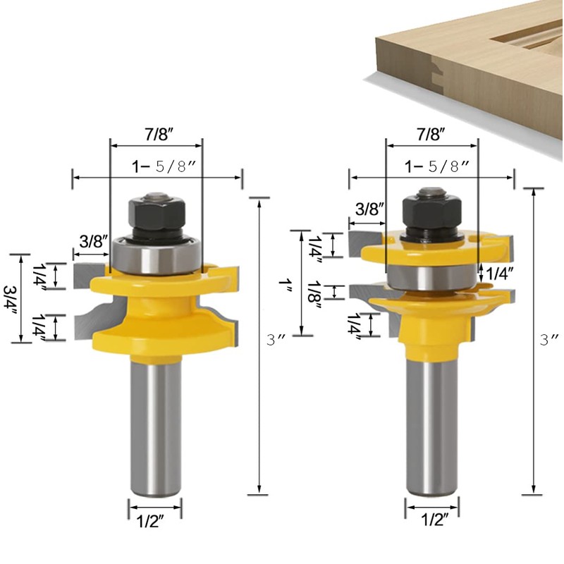 APLUS 3Pcs Tongue Groove Router Bits Set, 1/2" Shank Ogee