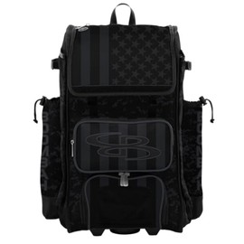 Boombah Rolling Catchers Superpack Bat Bag - 23-1/2" x 13-1/2" x 9-1/2" - Telescopic Handle - Holds 4 Bats - Wheeled Version - USA Clandestine 2 Black/Charcoal