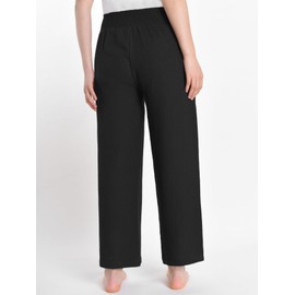 Latuza Women's Petite Length Lounge Pants Cotton Gauze Lightweight Pajama Pants L Black