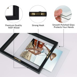Trwcrt 4x6 Floating Picture Frames Set of 4, Double Glass Photo Frame Display up to 6 x 8 Photos for Desktop or Wall Hanging, Black