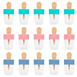 15PCS Lip Gloss Tubes - Pink Green Blue Ice Cream Shape Lip Gloss Containers Empty - Refillable Clear Lipgloss/Lip Balm Containers for Girls Women DIY Cosmetics