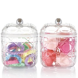 JynJyn 2-Pack Scrunchies Holder, 30oz Q-tip Holder, Plastic Bathroom Canisters, Elegant Vanity Storage Containers for Hair Accessories & Beauty Supplies