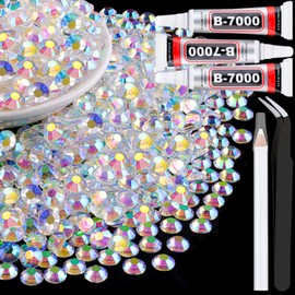 3000Pcs 5mm Resin Jelly Rhinestones with 3Pcs 10ml B7000 Jewelry Glue for Crafting, Transparent AB Flatback Gems, Bedazzling Crystal Bulk for DIY Crafts Clothing Tumblers Shoes Nail Art Fabric