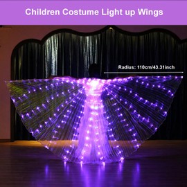 Alas LED para Danza del Vientre, Chicas Alas de Mariposa con Palo Telescópico, LED Isis Wing, Mujeres de Navidad/Halloween de disfraces LED del vientre, Danza del Vientre Isis Alas(Niño Morado)