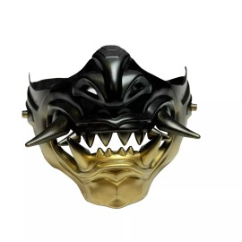 BEYOND MASQUERADE BLACK & GOLD Japanese Monster Hannya Mask Demon Oni Samurai Half Face Custom
