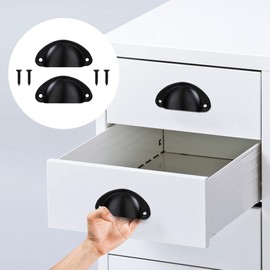 Shell Handle, 20 Pieces, Shell Handle, Black, Shell Handles, Matte Black, Drawer Handles, Vintage Handles, Furniture Handle, Semicircle with Screws, 82 x 35 mm for Cabinet Drawers, Cupboard