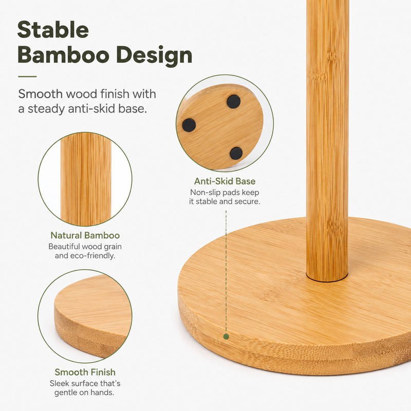 Wooden Paper Towel Holder for Kitchen & Bathroom – Stable
