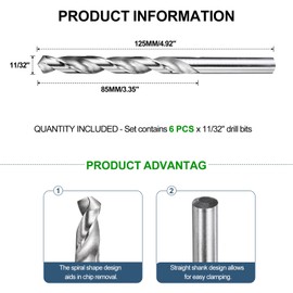 METALLIXITY 8.731mm Drill Bit (11/32") 6Pcs, 4241 High-Speed Steel Straight Shank Uncoated (Bright) 118° for Wood Plastic Iron Copper Aluminum Low Soft Metal