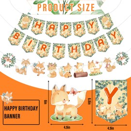 Outus 79 Pcs Fox Theme Birthday Party Decorations Woodland Fox Animal Supplies Kit Include Fox Happy Birthday Banner Pom Pom Flowers Hanging Swirls Latex Balloons Cupcake Topper