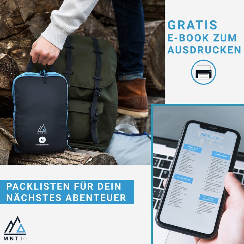 MNT10 Packing Bags with Compression S, M, L, XL, Blue,