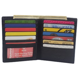 New Premium Lambskin Leather Bifold Hipster Credit Card Wallet (Black)