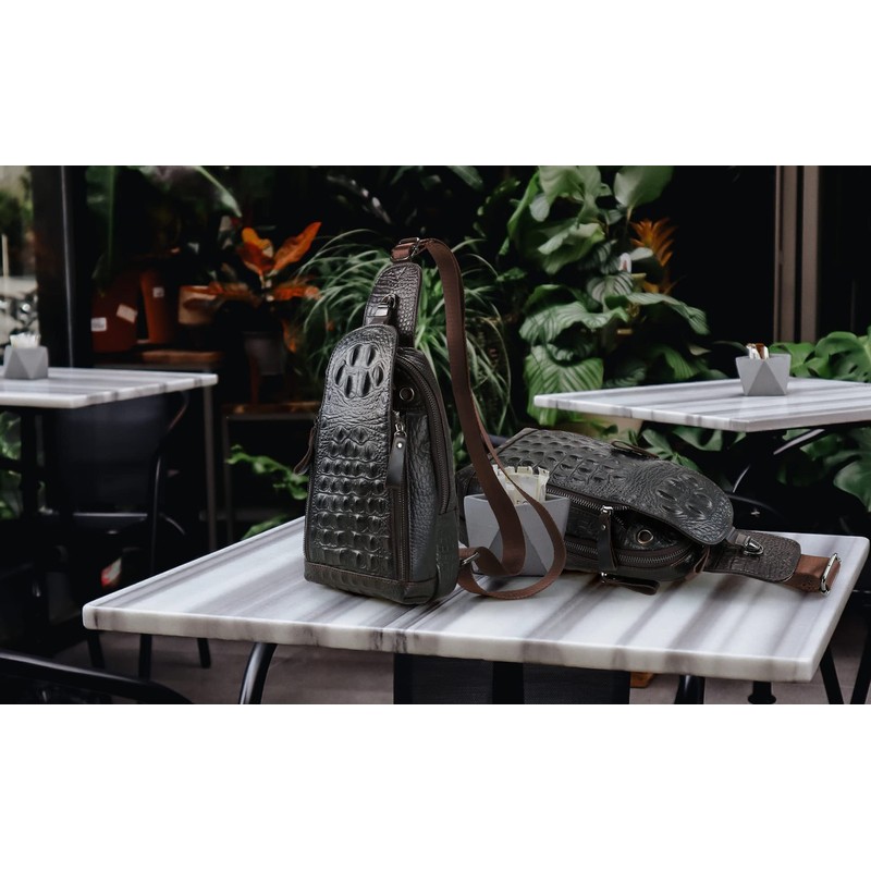 Genuine Leather Men's Sling Bag Shoulder Backpack Shoulder Bag Chest