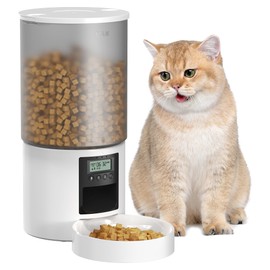 Automatic Cat Feeder Food Dispenser: 6L Timed Small Dog Dry Food Dispenser with 10s Voice - Distributeur Nourriture Chat Hund Programmable - Auto Pet Feeder with 1-6 Meals White
