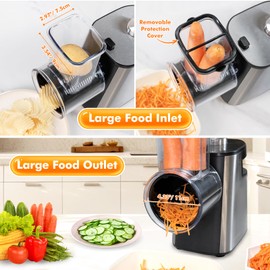 Anatole Electric Cheese Grater Stainless Steel Vegetable Shredder 6 Blades 250W Large Inlet Outlet BPA-Free 110V
