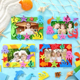 232 Pieces Summer Ocean DIY Picture Frame Craft Kit for Kids, 32 Pieces Under The Sea Felt Photo Frames and 200 Pieces Foam Stickers for Holiday Game Activities Home Classroom Decoration (Fish)