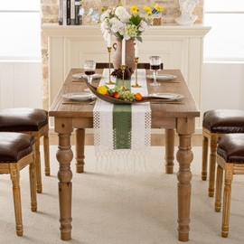 Boho Table Runner Green Autumn Winter Table Runner Vintage Macrame Tassel Country House Style Kitchen Dining Table Decoration Washable Tablecloth for Coffee Wedding Dining Room 30 x 140 cm